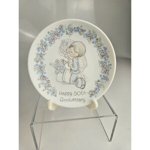 Precious Moments 50th Anniversary 4-inch Plate 1989 w Stand Enesco